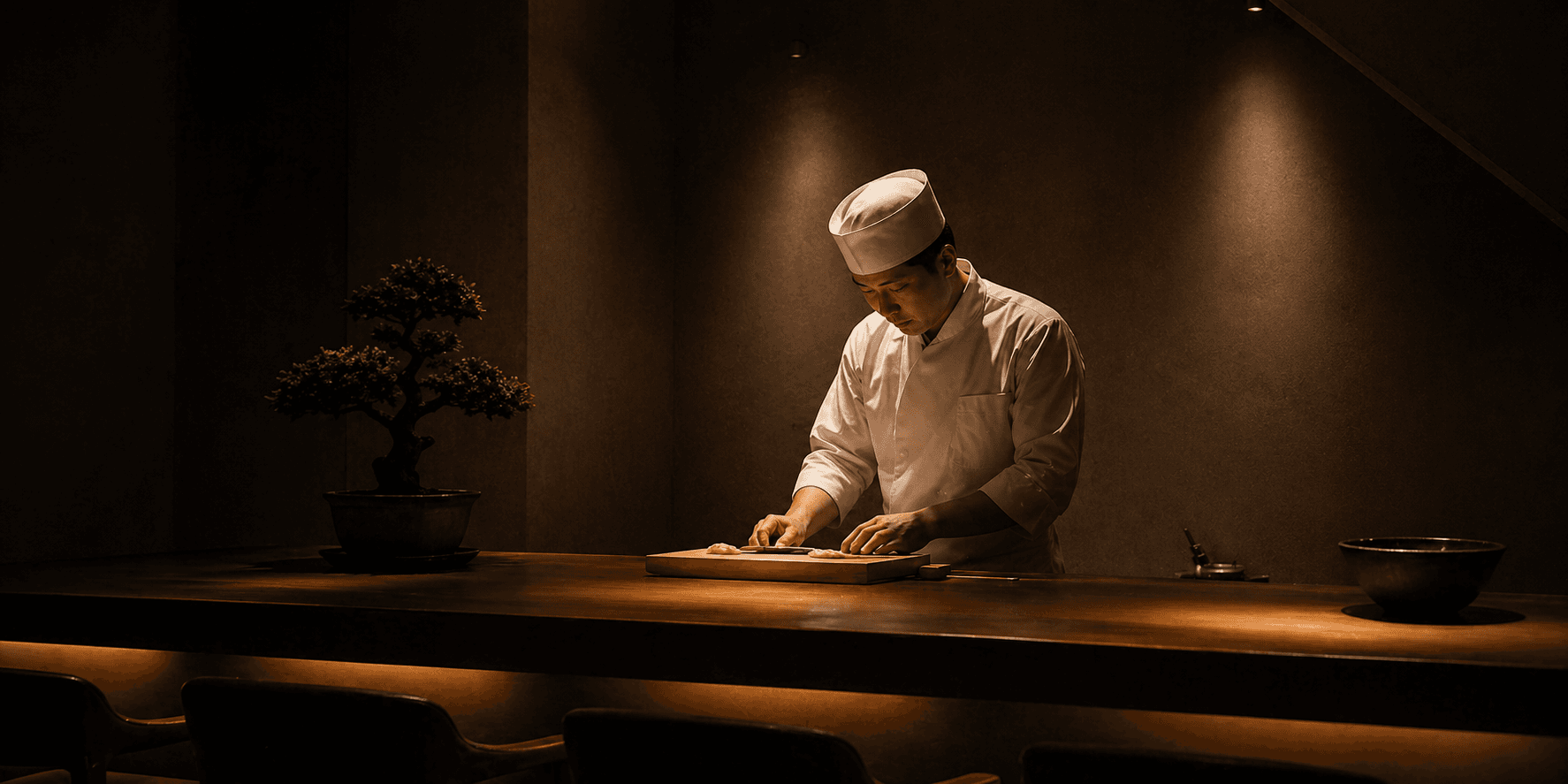 Head chef at the bar counter